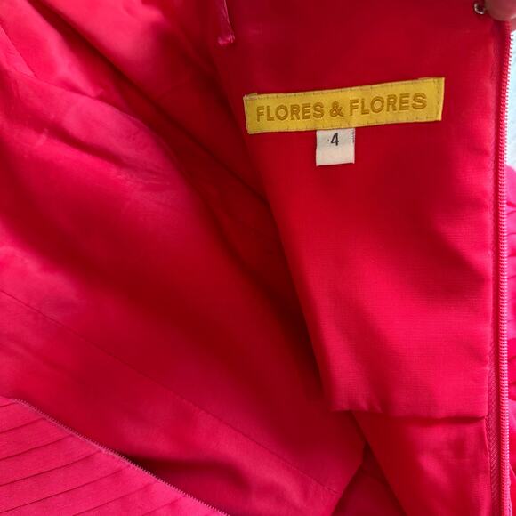 Flores & Flores Bright Coral Pink Pleated Fit & Flare Midi Party Dress Womens 4 - Picture 3 of 10